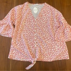 Women’s blouse mid sleeve size large women’s top button down large blouse pink L